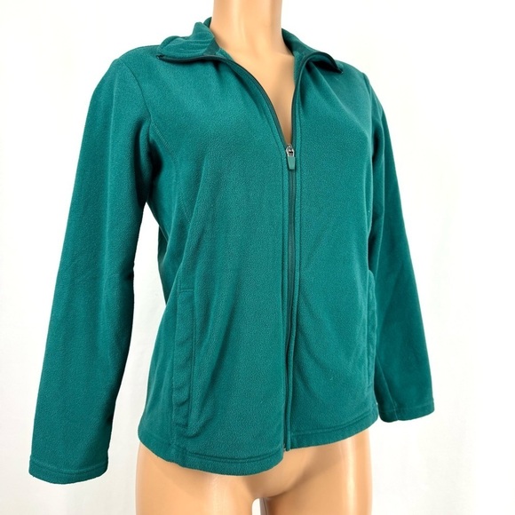 Lands End Women’s S Turquoise Green Full Zip Up Soft Fleece Jacket Sweater Top - Picture 1 of 11